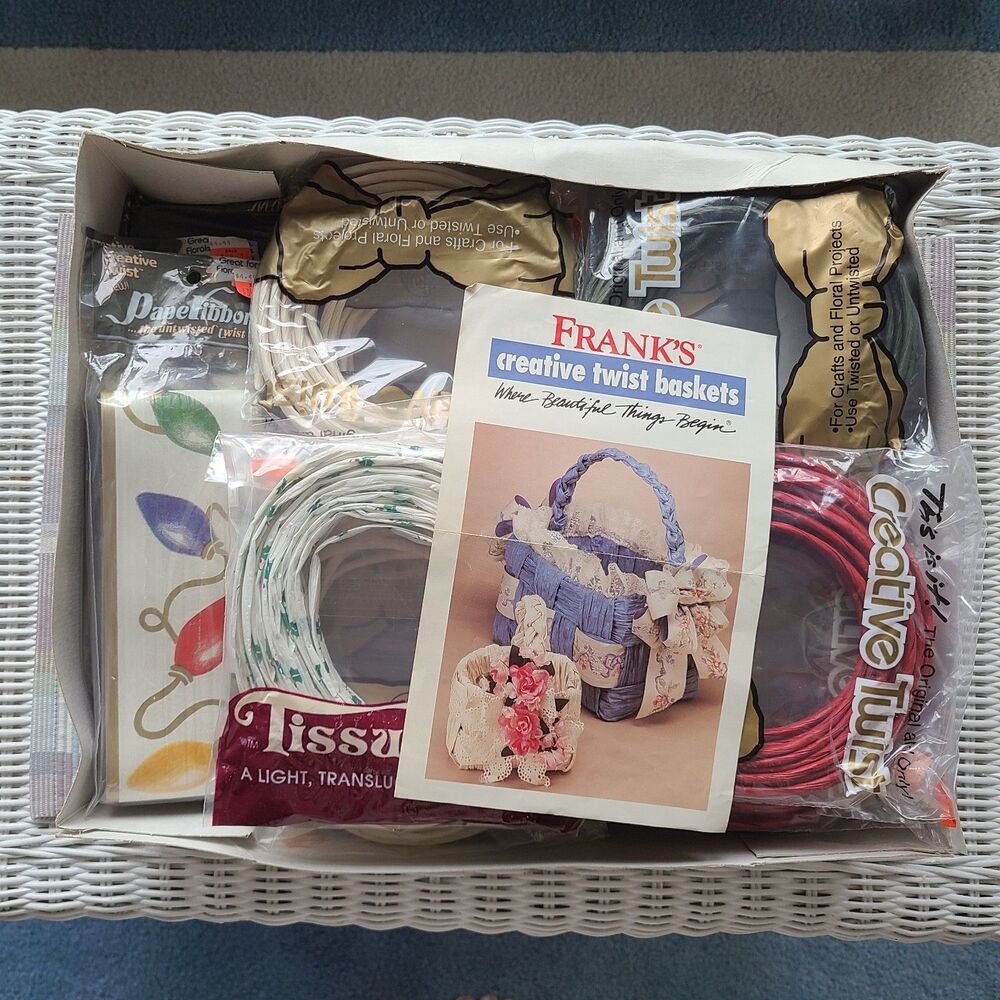 Vintage Frank's Creative Twist Basket Kit Paper Twist Supplies & Booklet Lot DIY